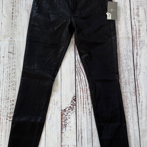NWT 7 For All Mankind High Waist Ankle Skinny in Black Coated Stretch Jeans 27 - Picture 2 of 10